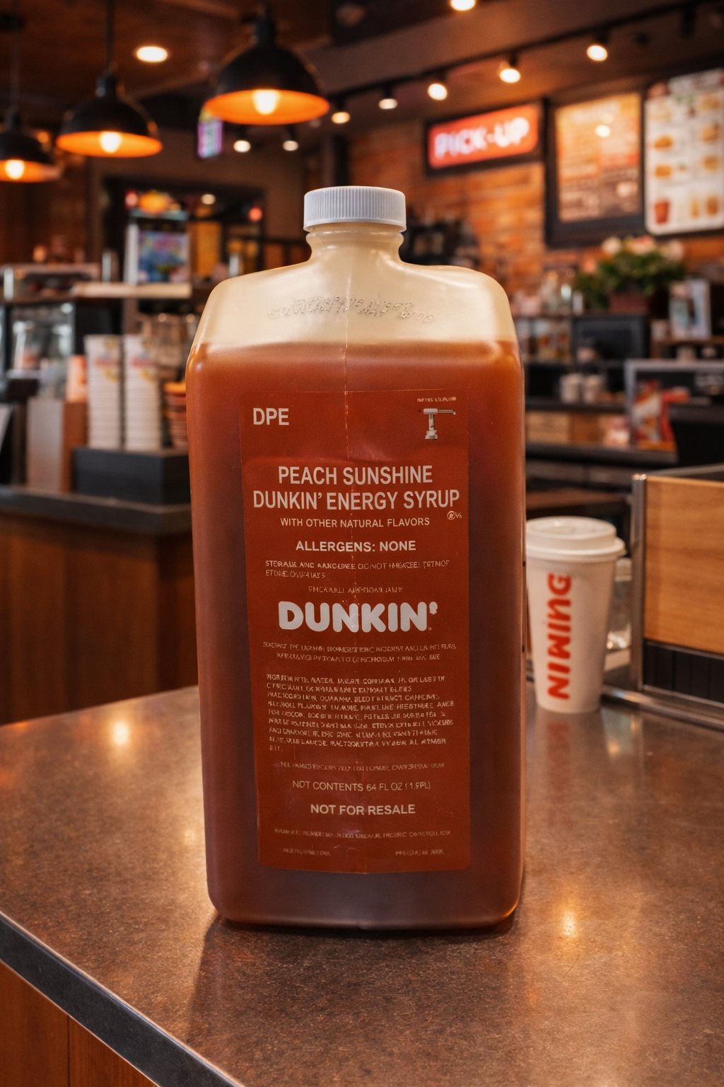 Peach Sunshine’ Energy Syrup Sealed With Pump